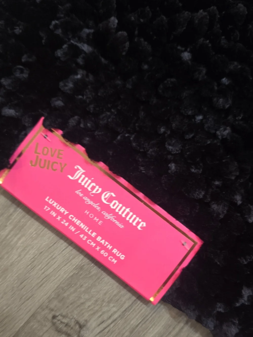 Juicy Couture Home Luxury Chenille Bath Rug- Black- Sm